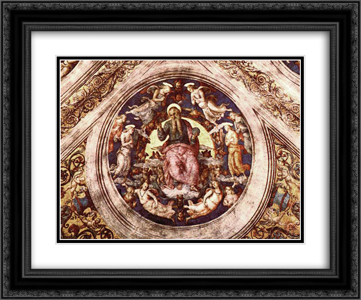 God the Creator and Angels 24x20 Black Ornate Wood Framed Art Print Poster with Double Matting by Perugino, Pietro