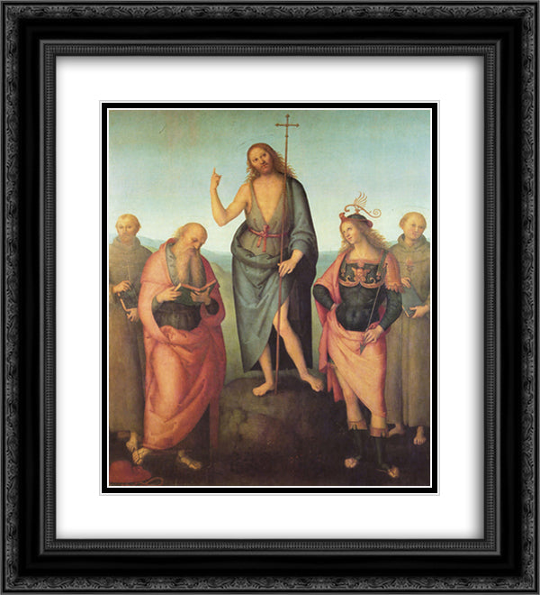 John the Baptist and four saints 20x22 Black Ornate Wood Framed Art Print Poster with Double Matting by Perugino, Pietro