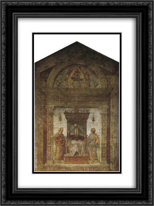 Lord and cherubs 18x24 Black Ornate Wood Framed Art Print Poster with Double Matting by Perugino, Pietro