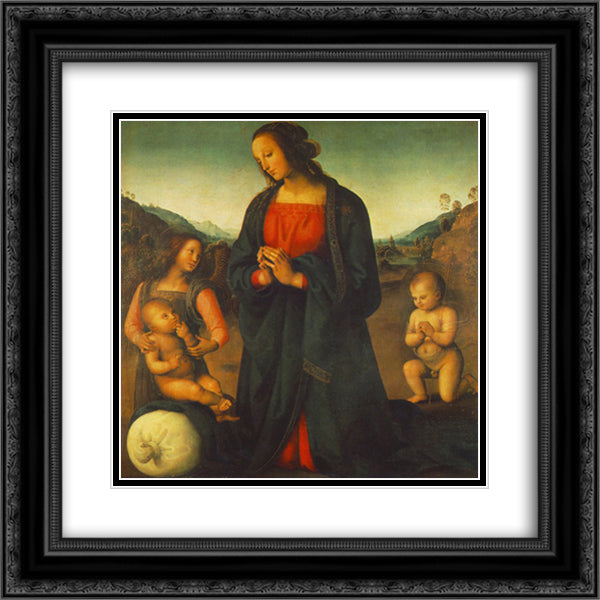 Madonna, an Angel and Little St. John Adoring the Child 20x20 Black Ornate Wood Framed Art Print Poster with Double Matting by Perugino, Pietro