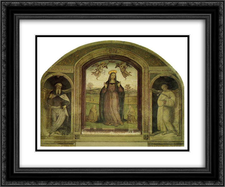 Madonna delle Grazie 24x20 Black Ornate Wood Framed Art Print Poster with Double Matting by Perugino, Pietro