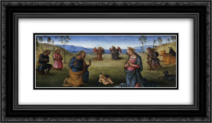 Madonna of Loreta (Nativity) 24x14 Black Ornate Wood Framed Art Print Poster with Double Matting by Perugino, Pietro