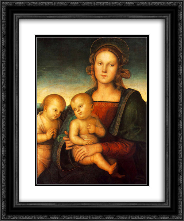 Madonna with Child and Little St. John 20x24 Black Ornate Wood Framed Art Print Poster with Double Matting by Perugino, Pietro