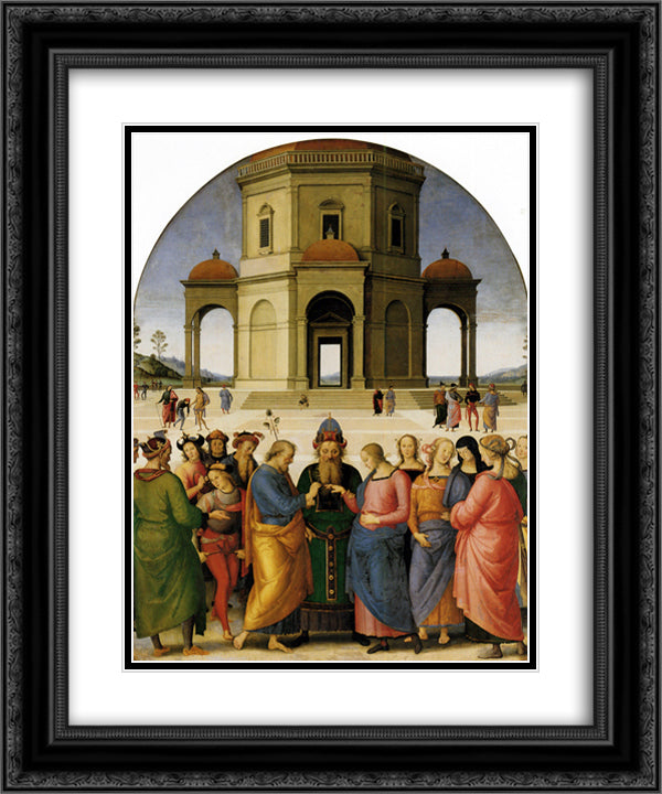 Marriage of the Virgin 20x24 Black Ornate Wood Framed Art Print Poster with Double Matting by Perugino, Pietro