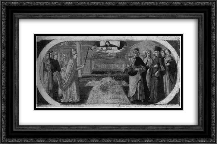 Miracle of snow and foundation of Santa Maria Maggiore 24x16 Black Ornate Wood Framed Art Print Poster with Double Matting by Perugino, Pietro