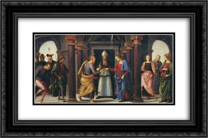 Pala di Fano (Marriage of the Virgin) 24x16 Black Ornate Wood Framed Art Print Poster with Double Matting by Perugino, Pietro