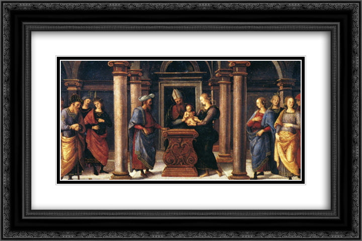 Pala di Fano (Presentation in the Temple) 24x16 Black Ornate Wood Framed Art Print Poster with Double Matting by Perugino, Pietro