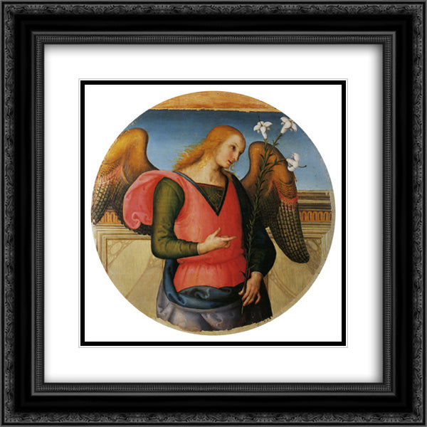 Pala di Sant Agostino (Arcangel Gabriel) 20x20 Black Ornate Wood Framed Art Print Poster with Double Matting by Perugino, Pietro