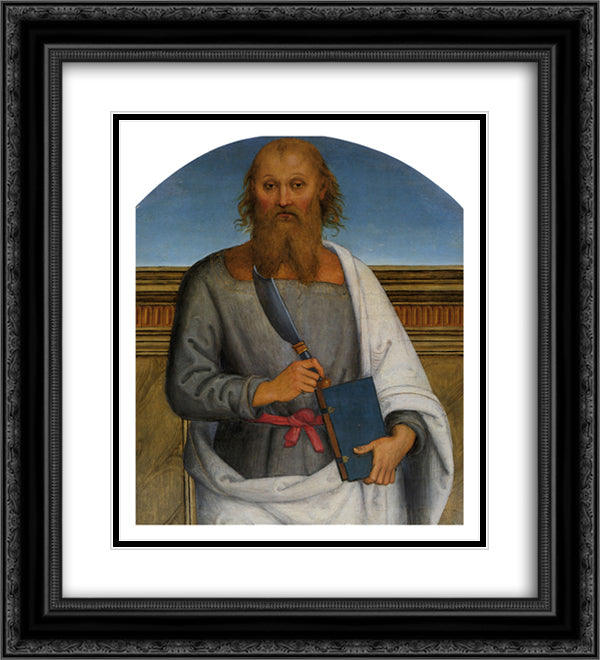 Pala di Sant Agostino (St. Bartolomeo) 20x22 Black Ornate Wood Framed Art Print Poster with Double Matting by Perugino, Pietro
