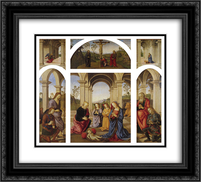 Polyptych Albani Torlonia 22x20 Black Ornate Wood Framed Art Print Poster with Double Matting by Perugino, Pietro