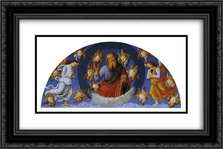 Polyptych of St. Peter (Eternal Blessing with cherubs and angels) 24x16 Black Ornate Wood Framed Art Print Poster with Double Matting by Perugino, Pietro