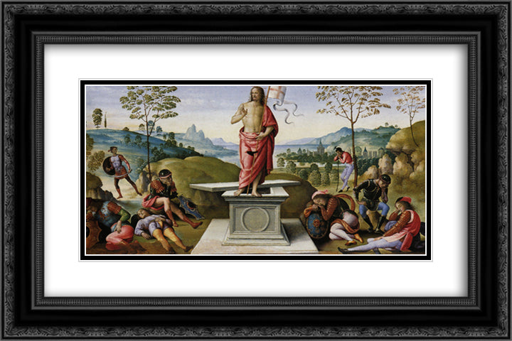 Polyptych of St. Peter (Resurrection) 24x16 Black Ornate Wood Framed Art Print Poster with Double Matting by Perugino, Pietro