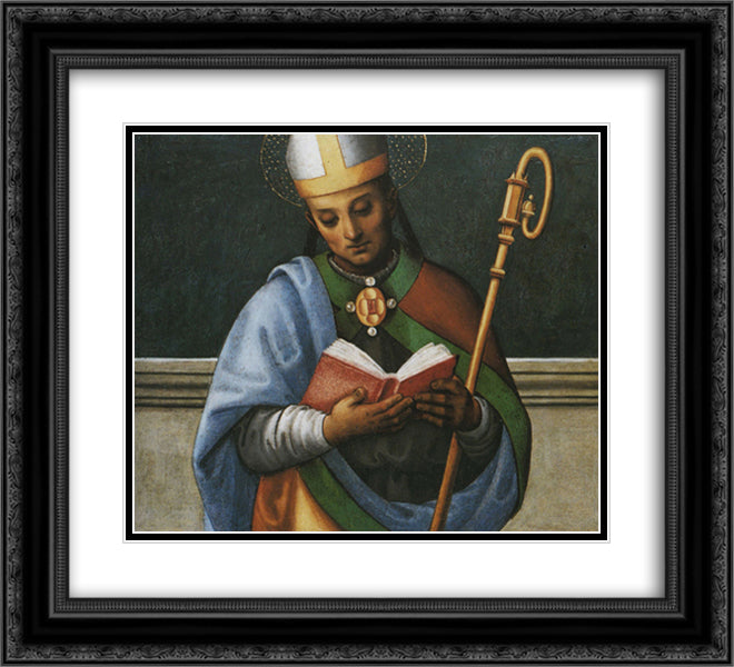 Polyptych of St. Peter (San Costanzo) 22x20 Black Ornate Wood Framed Art Print Poster with Double Matting by Perugino, Pietro