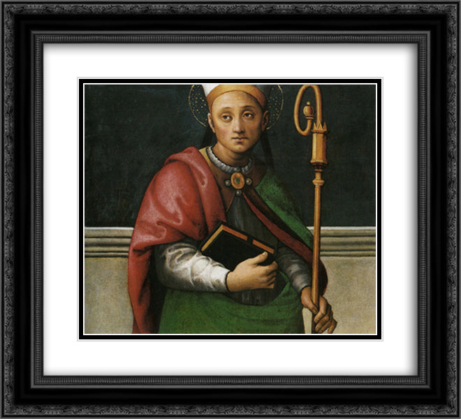 Polyptych of St. Peter (St. Ercolano) 22x20 Black Ornate Wood Framed Art Print Poster with Double Matting by Perugino, Pietro
