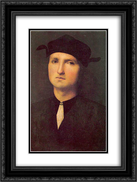 Portrait of a Young Man 18x24 Black Ornate Wood Framed Art Print Poster with Double Matting by Perugino, Pietro