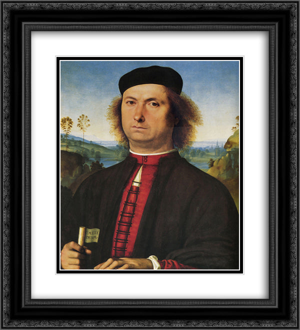 Portrait of Francesco delle Opere 20x22 Black Ornate Wood Framed Art Print Poster with Double Matting by Perugino, Pietro