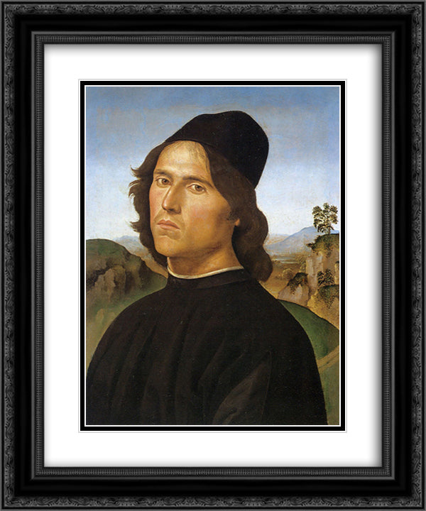 Portrait of Lorenzo di Credi 20x24 Black Ornate Wood Framed Art Print Poster with Double Matting by Perugino, Pietro