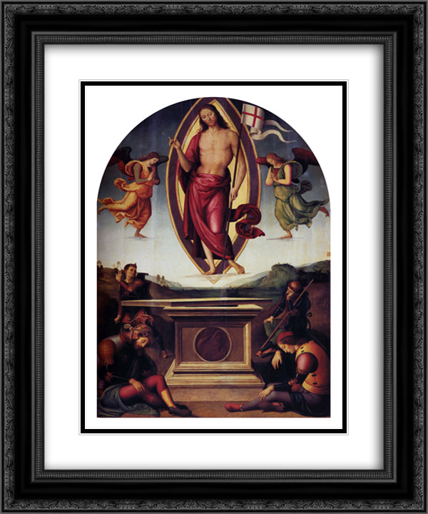 Resurrection 20x24 Black Ornate Wood Framed Art Print Poster with Double Matting by Perugino, Pietro