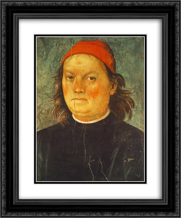 Self Portrait 20x24 Black Ornate Wood Framed Art Print Poster with Double Matting by Perugino, Pietro