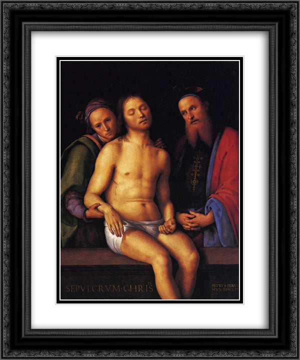 Sepulcrum Christi 20x24 Black Ornate Wood Framed Art Print Poster with Double Matting by Perugino, Pietro