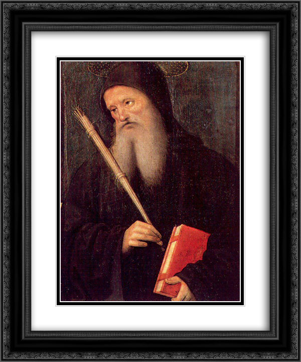St. Benedict 20x24 Black Ornate Wood Framed Art Print Poster with Double Matting by Perugino, Pietro