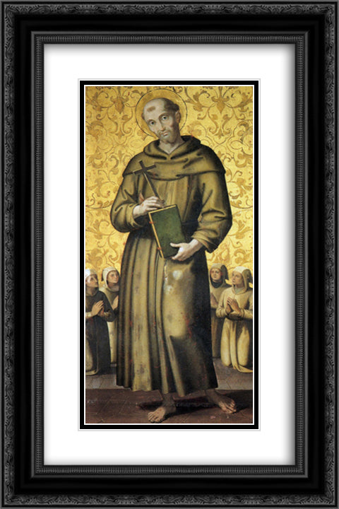 St. Francis and the four obedient 16x24 Black Ornate Wood Framed Art Print Poster with Double Matting by Perugino, Pietro