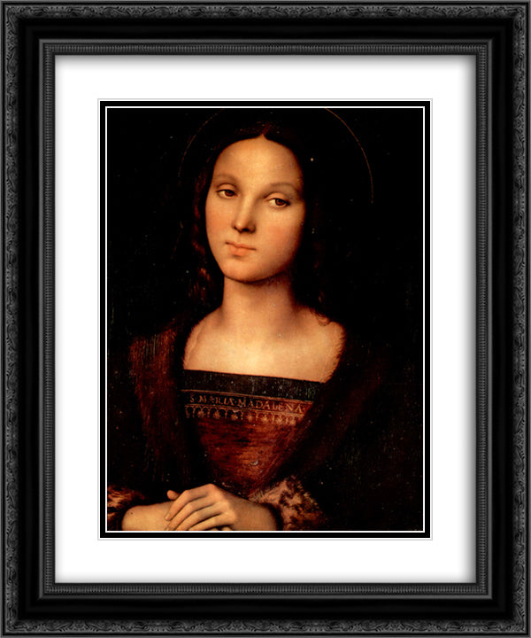 St. Mary Magdalene 20x24 Black Ornate Wood Framed Art Print Poster with Double Matting by Perugino, Pietro