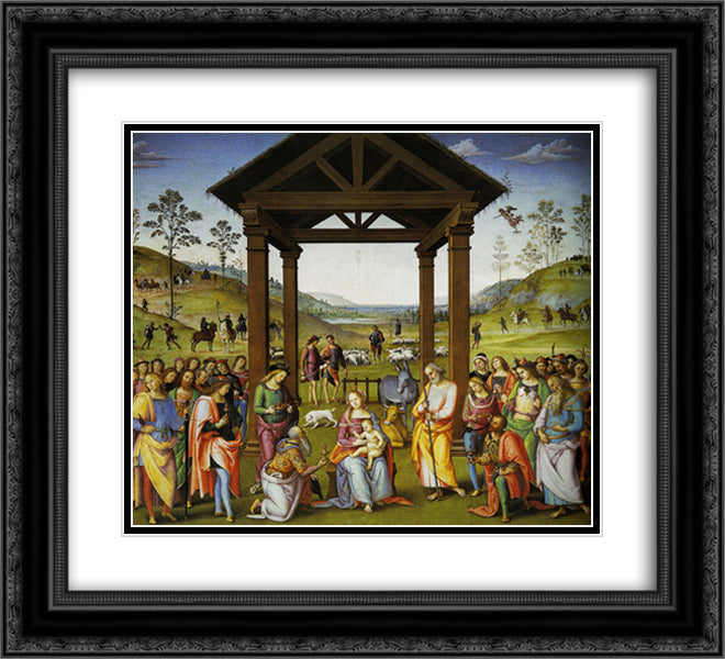 The Adoration of the Magi 22x20 Black Ornate Wood Framed Art Print Poster with Double Matting by Perugino, Pietro