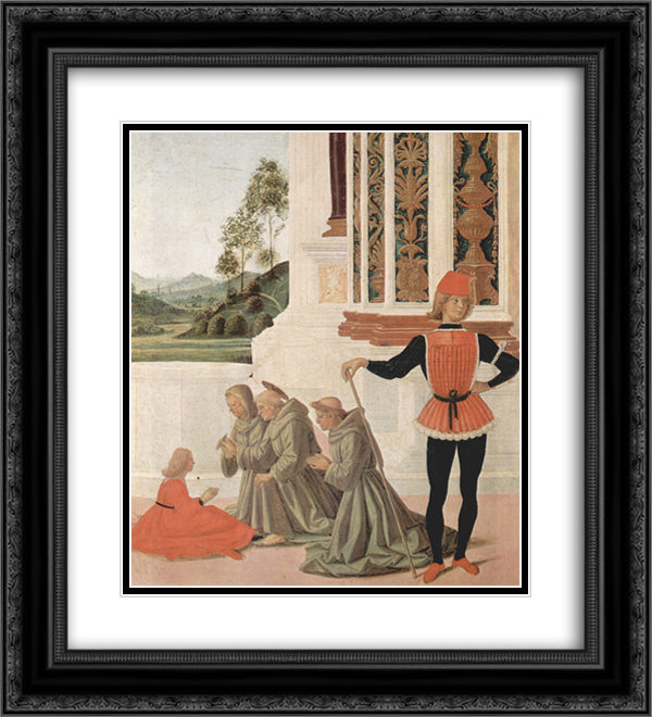 The Miracles of San Bernardino. The Healing of a Young (detail) 20x22 Black Ornate Wood Framed Art Print Poster with Double Matting by Perugino, Pietro