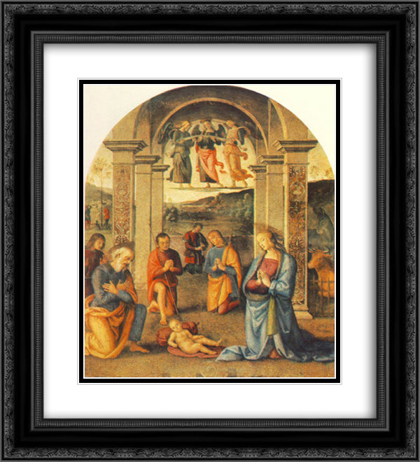 The Presepio 20x22 Black Ornate Wood Framed Art Print Poster with Double Matting by Perugino, Pietro