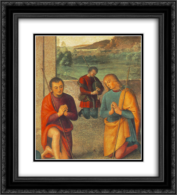 The Presepio (detail 1) 20x22 Black Ornate Wood Framed Art Print Poster with Double Matting by Perugino, Pietro