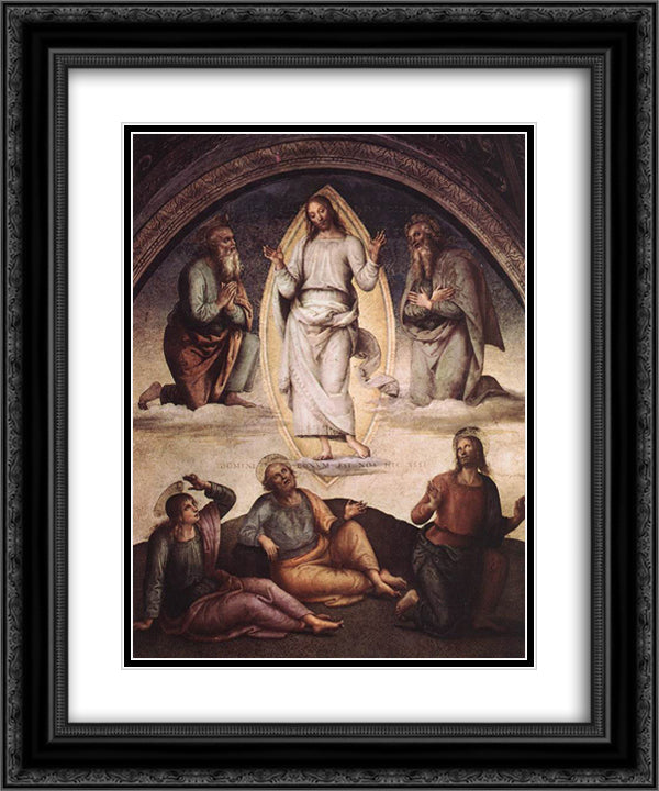 The Transfiguration 20x24 Black Ornate Wood Framed Art Print Poster with Double Matting by Perugino, Pietro