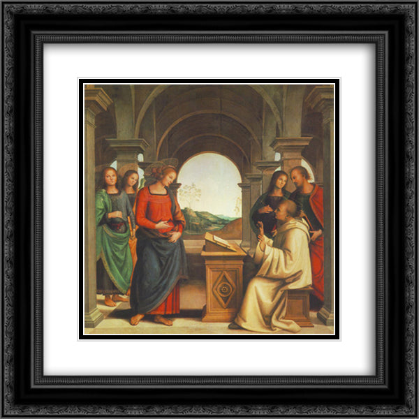 The vision of St. Bernard 20x20 Black Ornate Wood Framed Art Print Poster with Double Matting by Perugino, Pietro