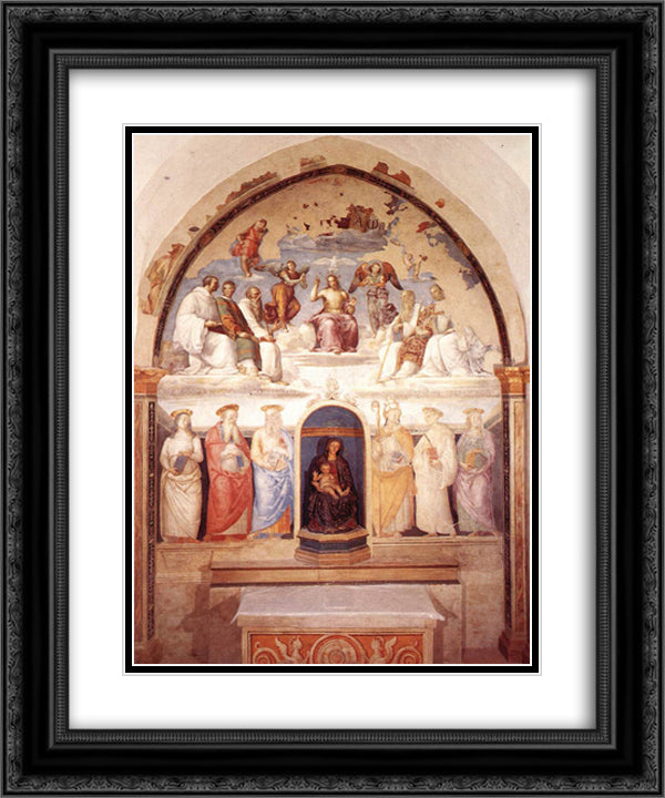 Trinity and Six Saints 20x24 Black Ornate Wood Framed Art Print Poster with Double Matting by Perugino, Pietro