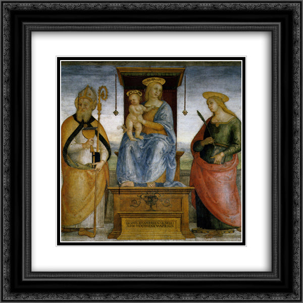 Virgin Enthroned with Saints Catherine of Alexandria and Biagio 20x20 Black Ornate Wood Framed Art Print Poster with Double Matting by Perugino, Pietro
