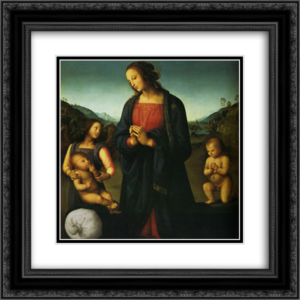 Virgin with a Child, St. John and an angel (Madonna del Sacco) 20x20 Black Ornate Wood Framed Art Print Poster with Double Matting by Perugino, Pietro