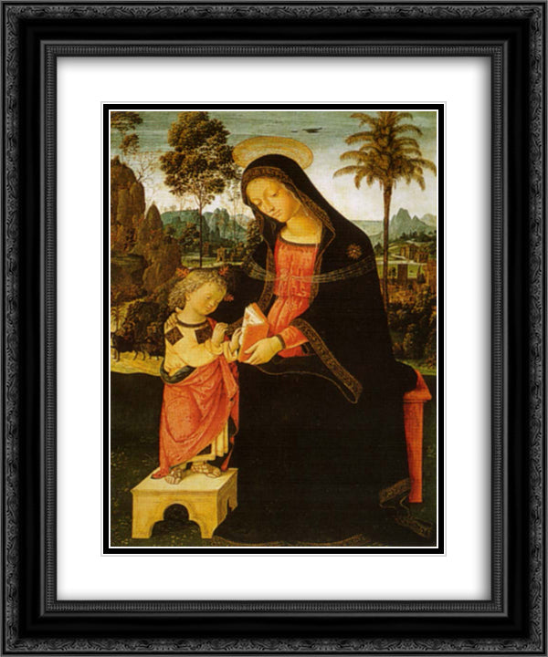 Madonna with Writing Child 20x24 Black Ornate Wood Framed Art Print Poster with Double Matting by Pinturicchio