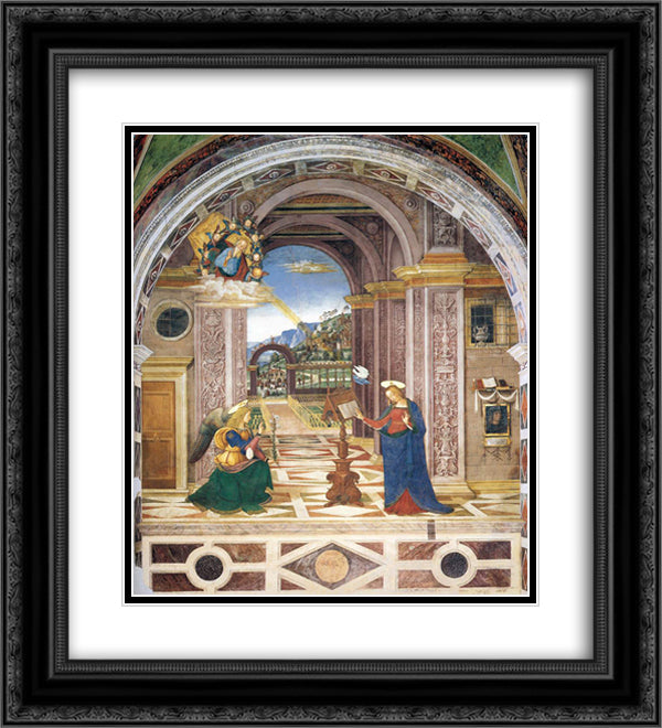 The Annunciation 20x22 Black Ornate Wood Framed Art Print Poster with Double Matting by Pinturicchio