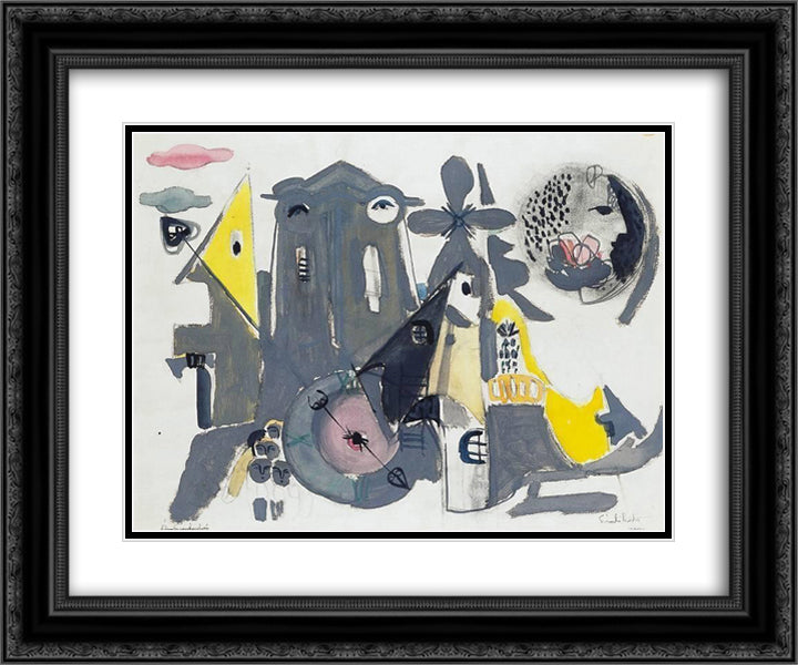 Clock in Szentendre 24x20 Black Ornate Wood Framed Art Print Poster with Double Matting by Szanto, Piroska