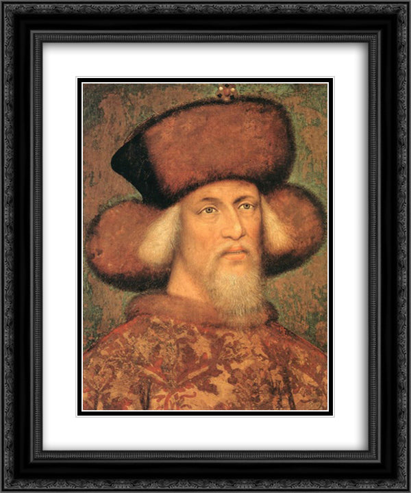 Portrait of Emperor Sigismund of Luxembourg 20x24 Black Ornate Wood Framed Art Print Poster with Double Matting by Pisanello
