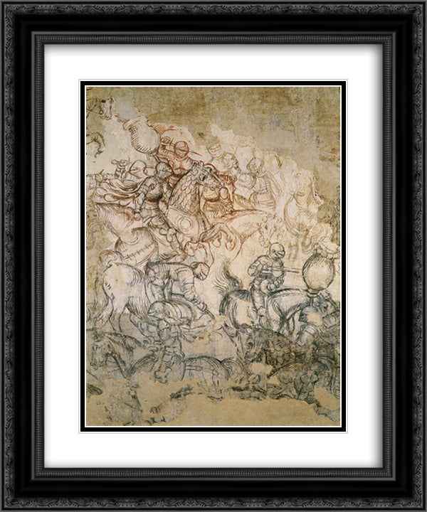 Tournament Battle 20x24 Black Ornate Wood Framed Art Print Poster with Double Matting by Pisanello