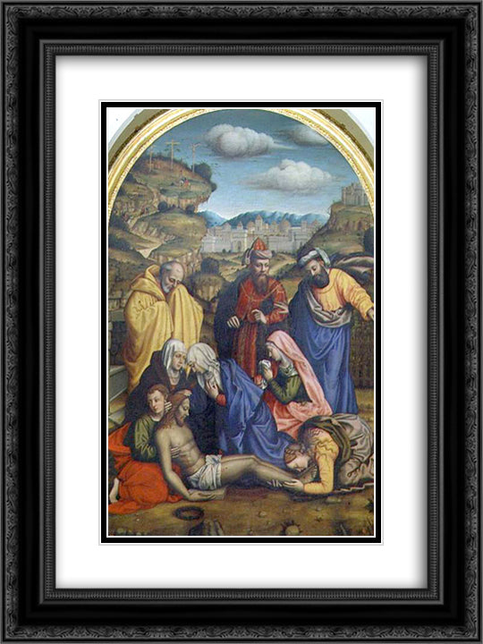 Lamentation with Saints 18x24 Black Ornate Wood Framed Art Print Poster with Double Matting by Nelli, Plautilla