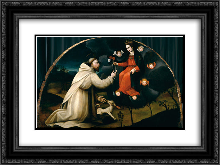 Saint Dominic Receives the Rosary 24x18 Black Ornate Wood Framed Art Print Poster with Double Matting by Nelli, Plautilla