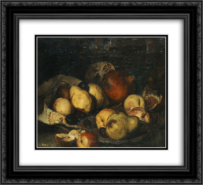 Basket with fruits 22x20 Black Ornate Wood Framed Art Print Poster with Double Matting by Lembesis, Polychronis