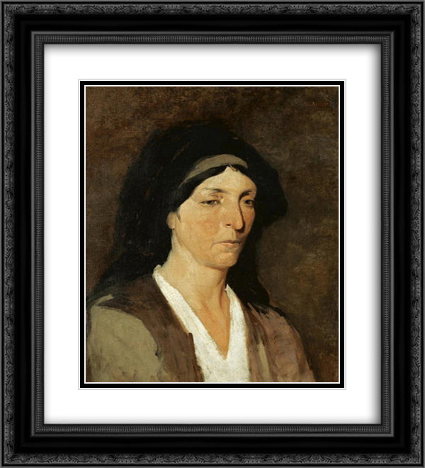 Head of a Woman 20x22 Black Ornate Wood Framed Art Print Poster with Double Matting by Lembesis, Polychronis