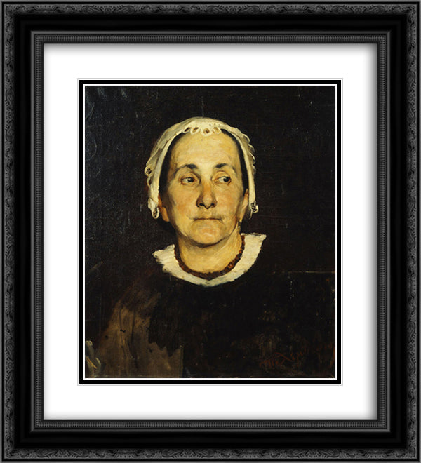 Portrait of lady wearing white cap 20x22 Black Ornate Wood Framed Art Print Poster with Double Matting by Lembesis, Polychronis
