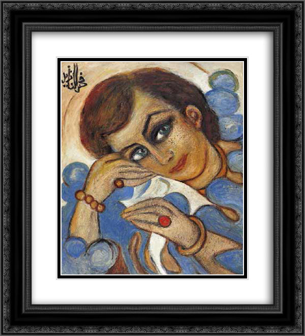 Lady in Blue 20x22 Black Ornate Wood Framed Art Print Poster with Double Matting by Zeid, Princess Fahrelnissa