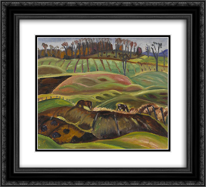 Fields 22x20 Black Ornate Wood Framed Art Print Poster with Double Matting by Heward, Prudence