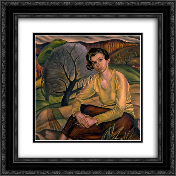 Girl in Yellow Sweater 20x20 Black Ornate Wood Framed Art Print Poster with Double Matting by Heward, Prudence