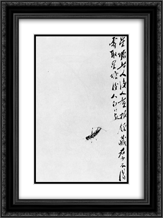 Grasshopper 18x24 Black Ornate Wood Framed Art Print Poster with Double Matting by Qi Baishi